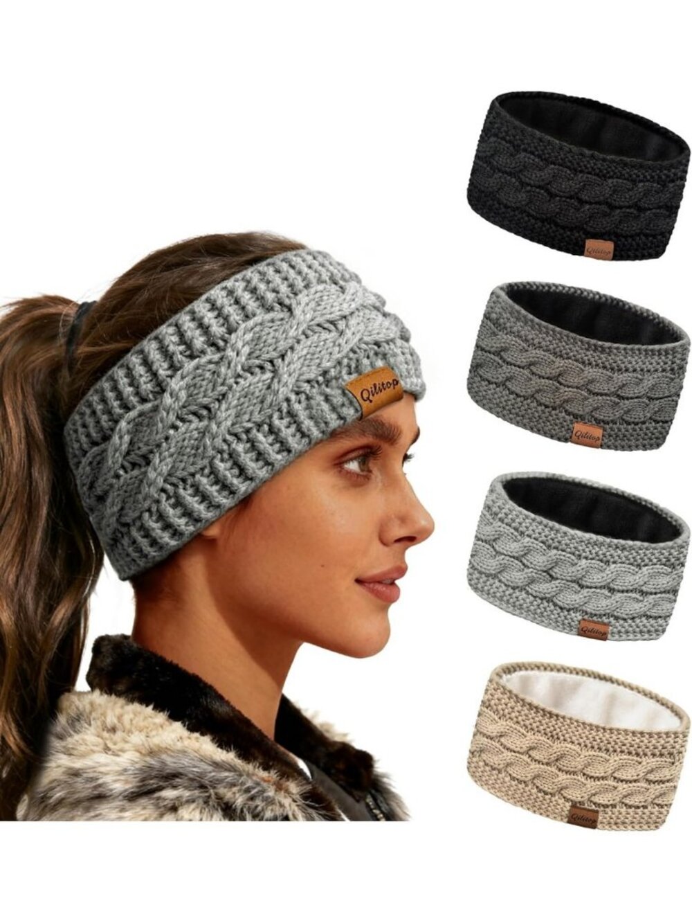 Cozy 4-Pack Women's Fleece-Lined Knit Winter Headbands & Earmuffs Set